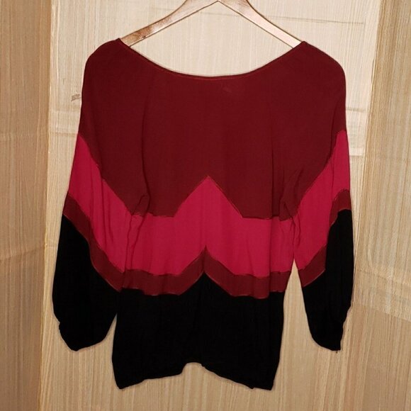 Max Edition Womens Bold Color Striped V Neck Blouse Large - Picture 2 of 5